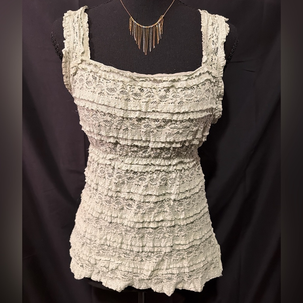 Max Studio Lace Detail Top in Soft light blue